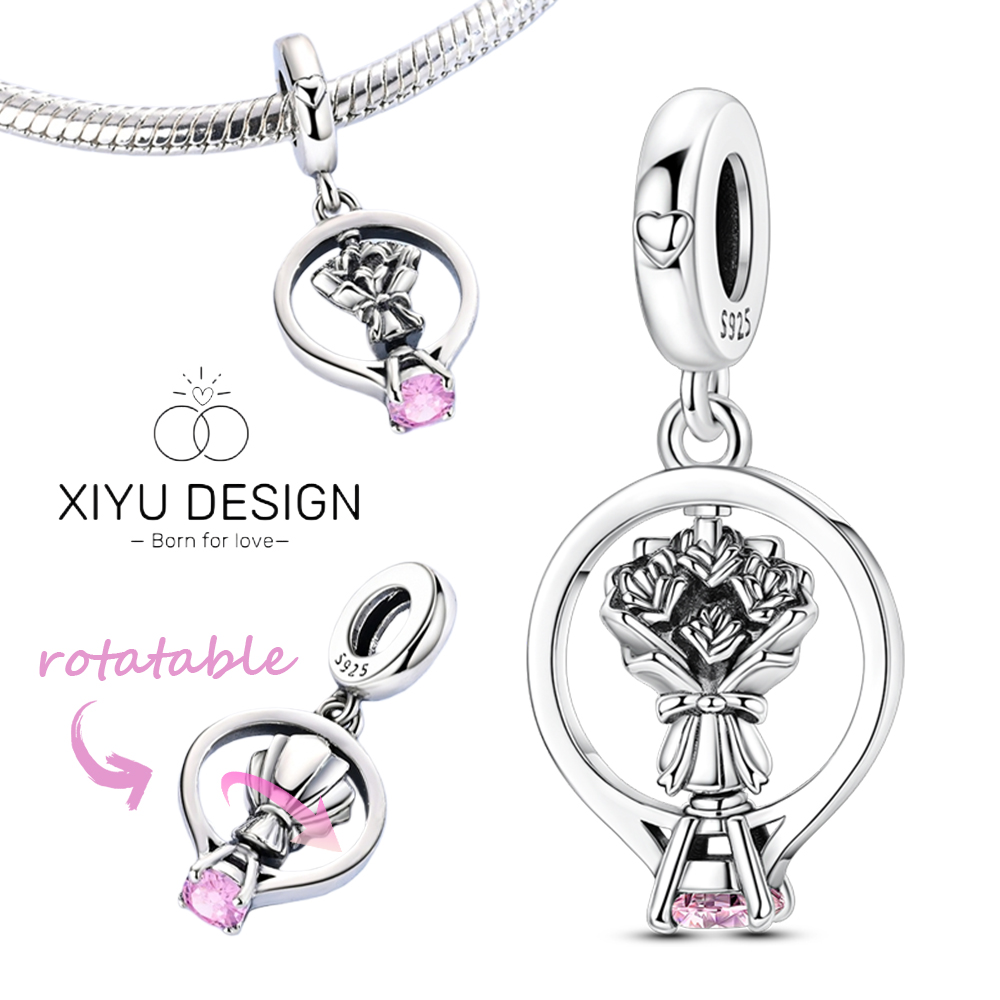 Women Accessories Bouquet - 925 Silver Charm Bead Rotatable Bouquet