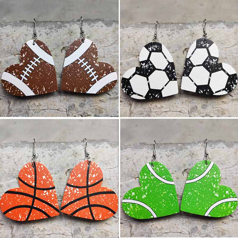 Women'S Volleyball Accessories - Heart PU Leather Baseball Dangle Earrings