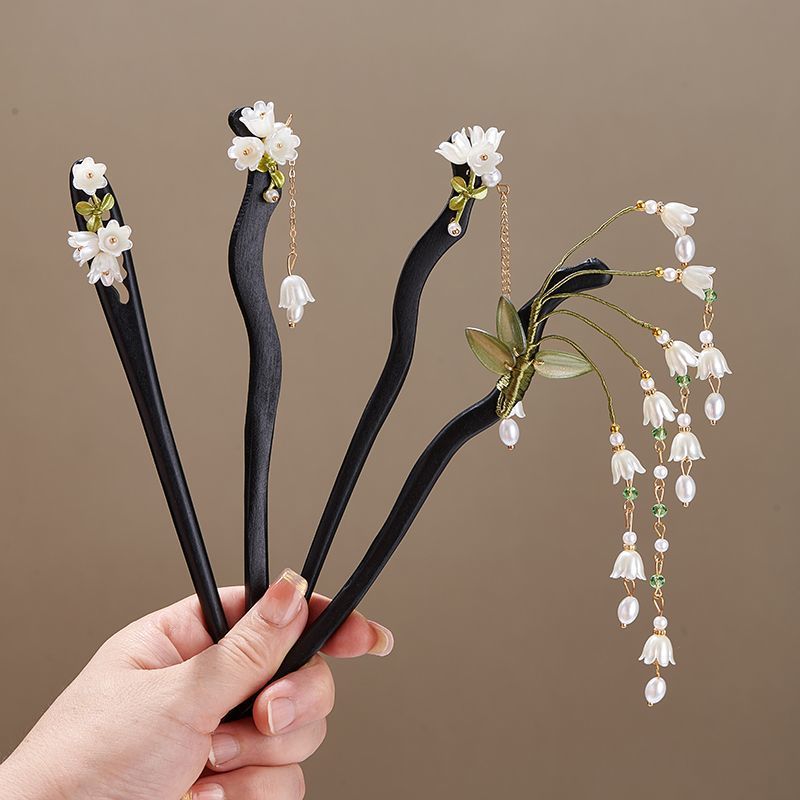 Pearl Hair Pin - Wooden Flower Hairpin Vintage Convallaria Majalis