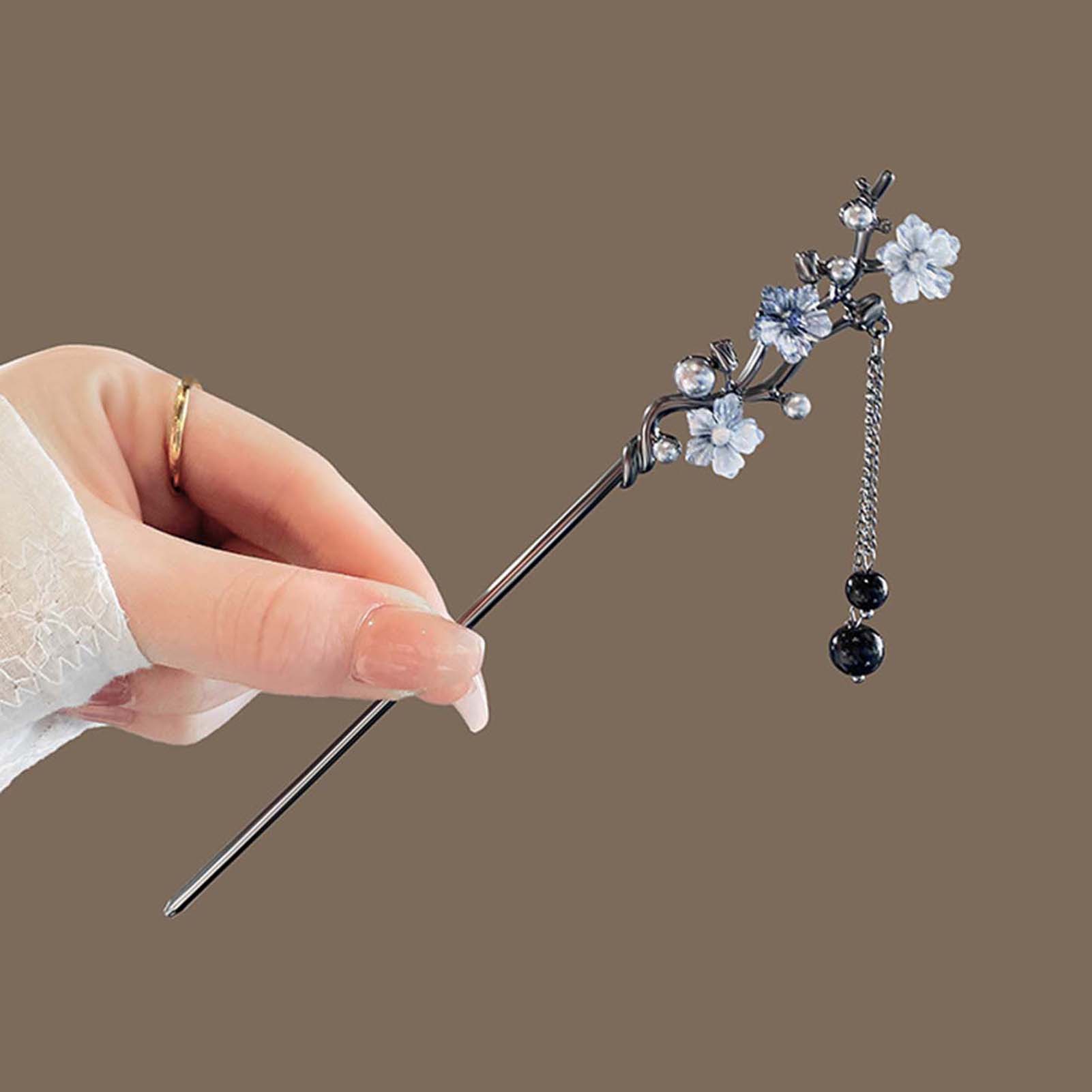 Pearl Hair Pin - Chinese Style Hair Sticks Balck Metal