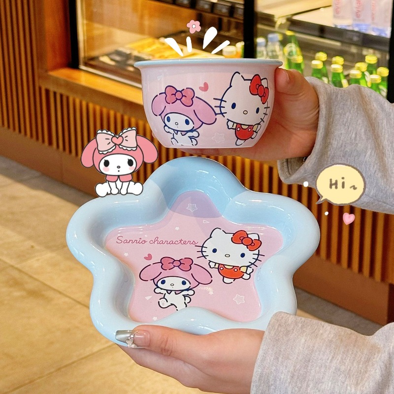 Cartoon Cat Print Ceramic Dinn - Women Accessories Combo review and price