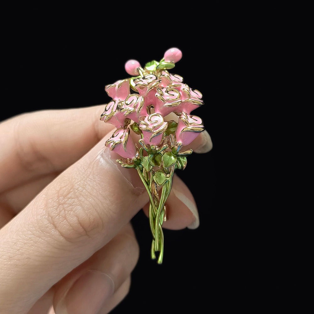 Pink Enamel Rose Bouquet Brooc - Women Accessories Bouquet review and price