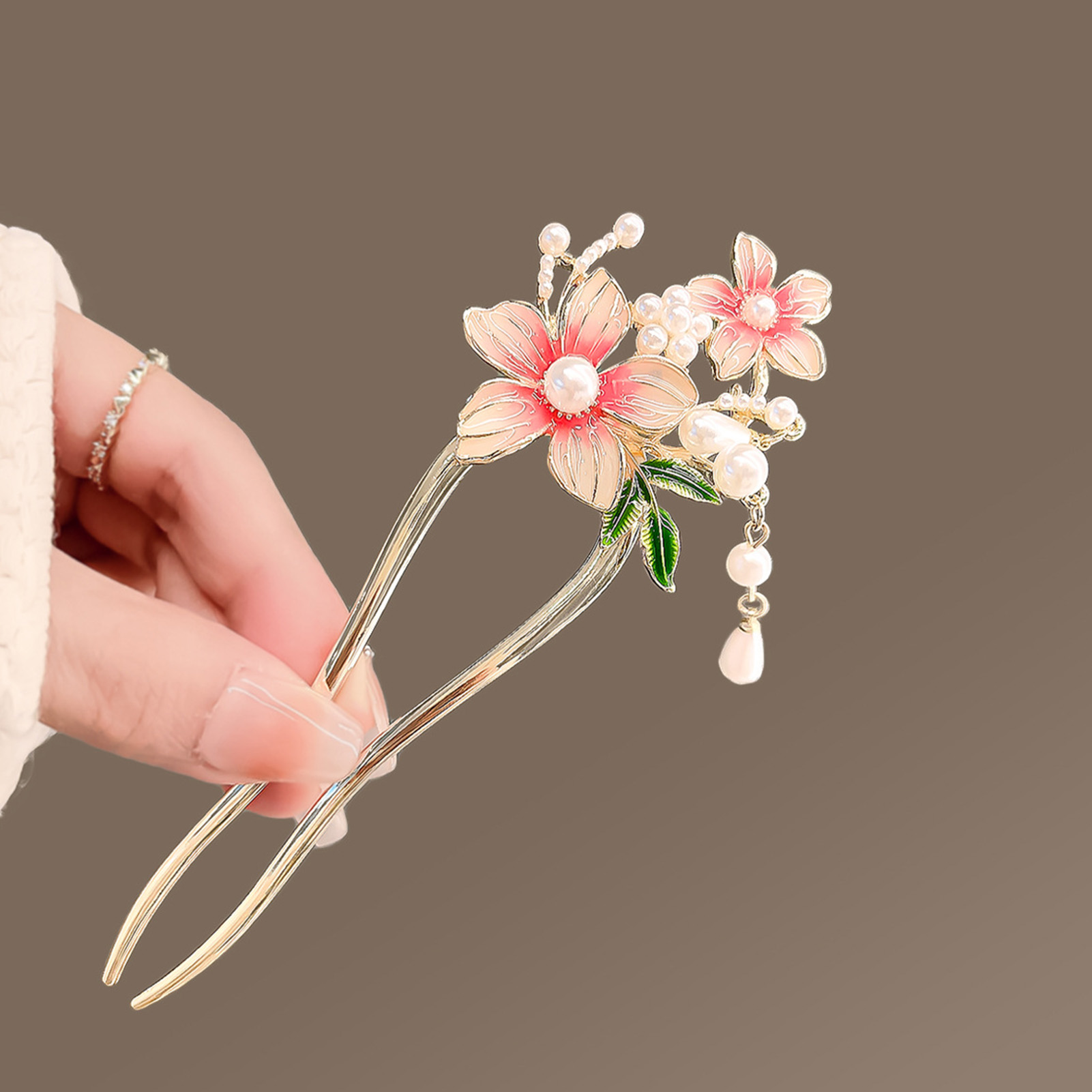 Elegant Pink Flower Hair Pin U - Pearl Hair Pin review and price