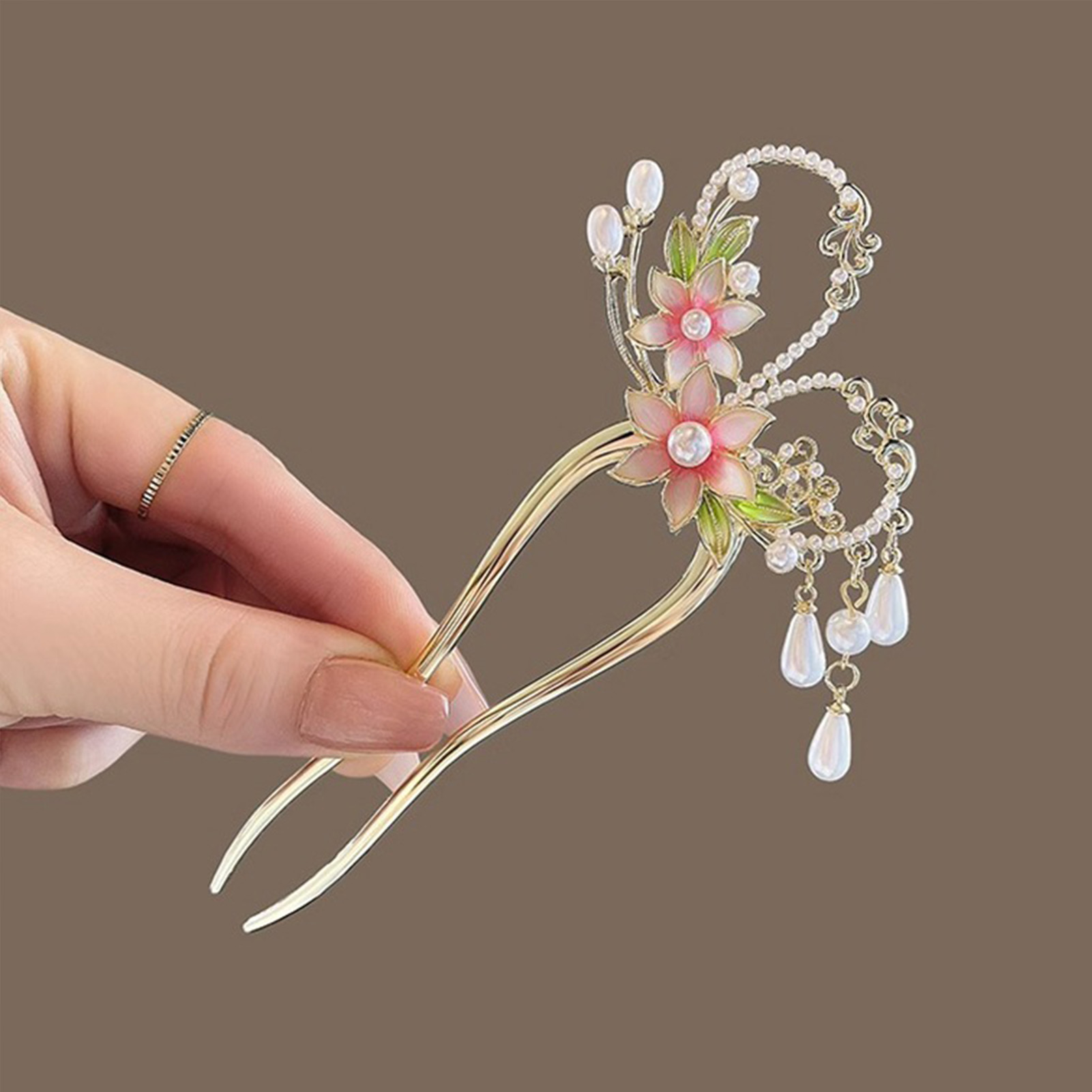 Elegant Pink Flower Hair Pin U - Pearl Hair Pin review and price
